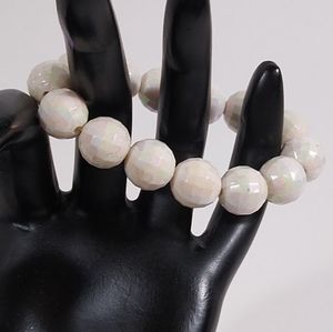 Bracelet White Iridescent Beads Stretch Handmade